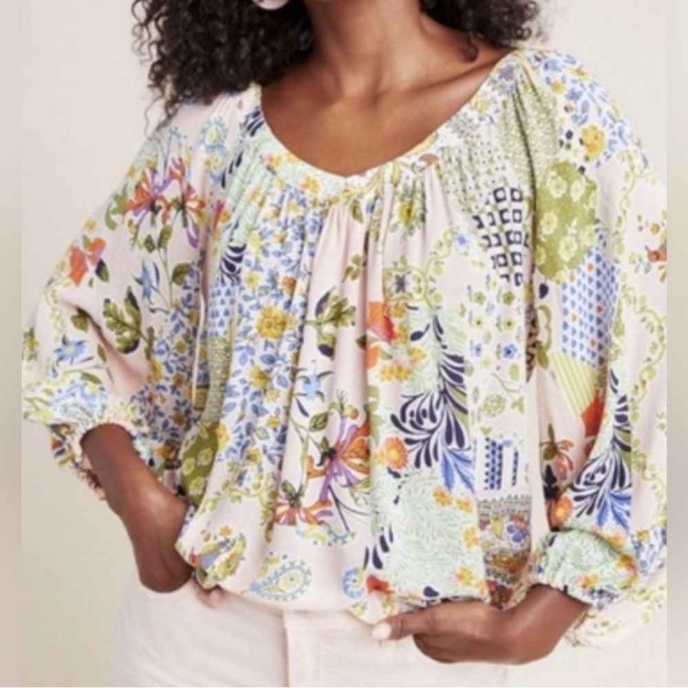 Maeve by Anthropologie  Patchwork Floral Peasant Blouse